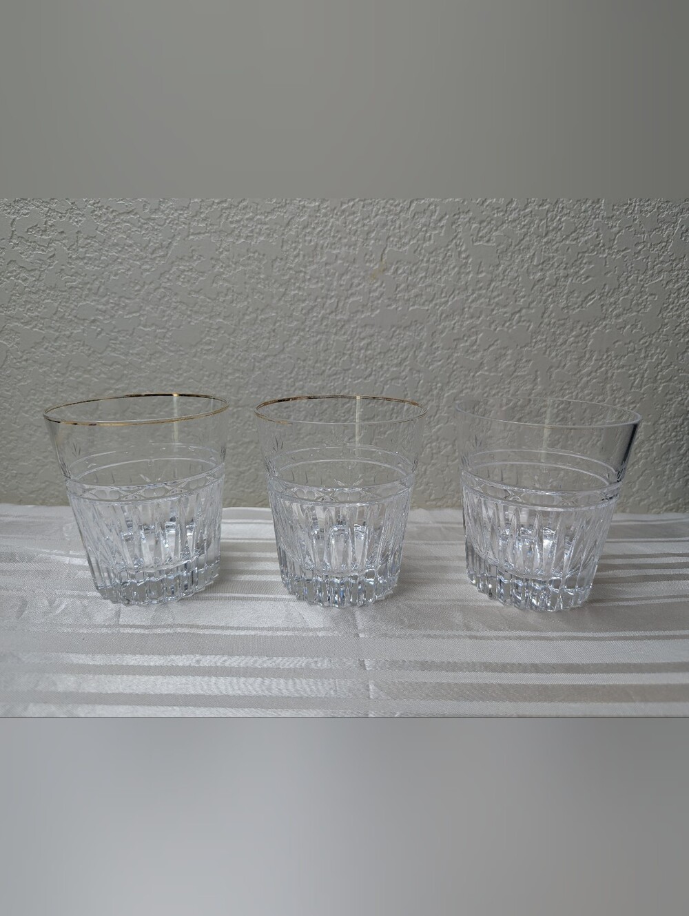 Mikasa Glass Croton Gold Double Old Fashion Clear Vertical Cut Glass Retired MCM
